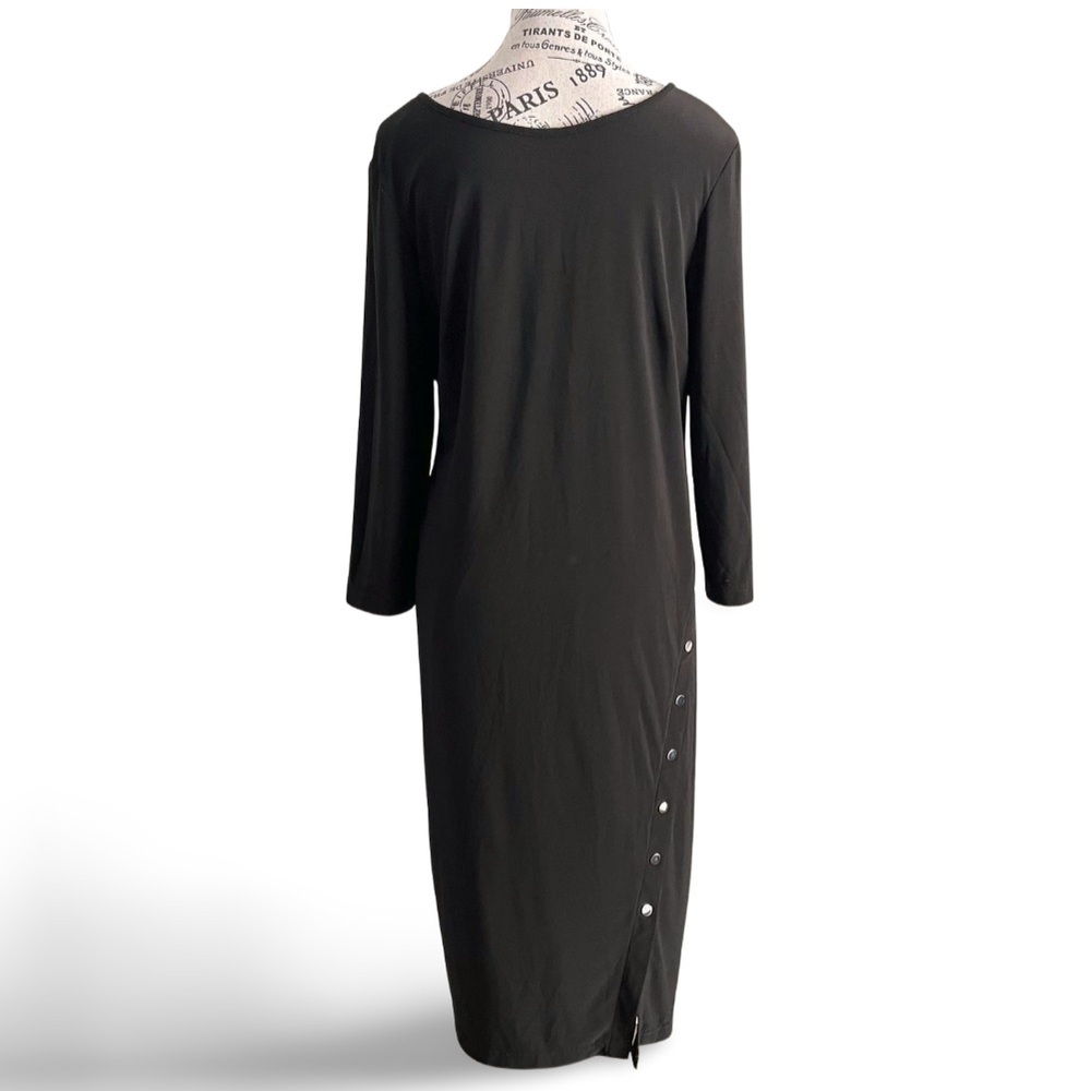 Joseph Ribkoff Black Long Sleeve Dress with Asymmetrical Round Stud Detail - Picture 4 of 9